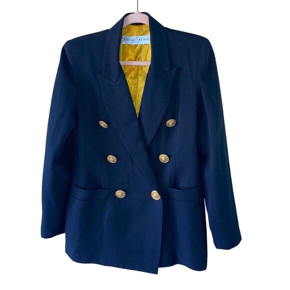 Lillie Rubin Vintage Womens Blazer Size 8 Blue Lion Button Pockets Casual - Picture 16 of 16